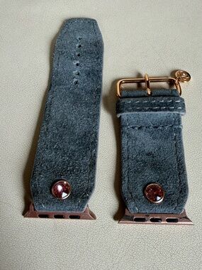 SPARKL Suede Apple Watch Band Gray/Rose Gold/Pink Swarovski Crystals. Mint! SZ 3